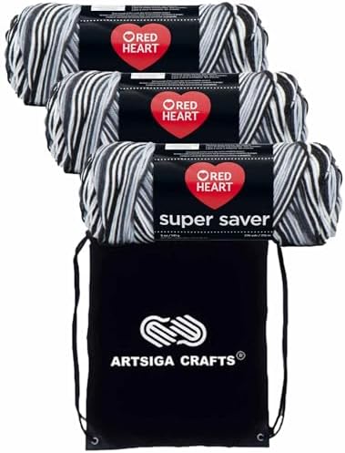 Red Heart Super Saver Zebra E300-932 (3-Skeins - Same Dye Lot) Worsted Medium #4 Acrylic Yarn for Crocheting and Knitting with Project Bag