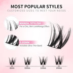 Flora Lash Clusters Kit 8-14mm Individual Lashes D Curl Spiky Cluster Lashes Kit Wispy Eyelash Clusters DIY Eyelash Extension kit with Lash Bond and Seal 0.05mm Ultra-Thin Black Lash Band DIY at Home