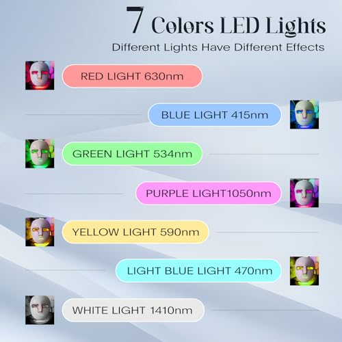 Led Face Mask Light Therapy, 7-1 Colors LED Facial Skin Care Mask, Red Light Therapy Mask for Face, White