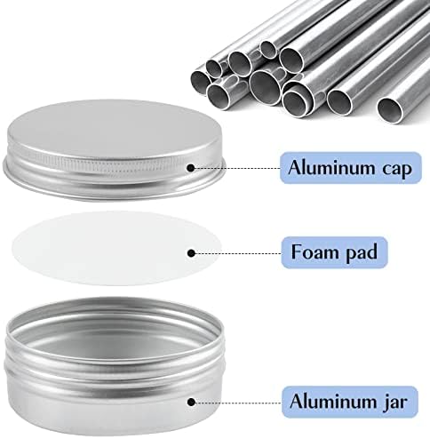 TUZAZO 24Pack 2 Oz Aluminum Tin Cans with Screw Lid and Labels, Refillable Travel Sized Cosmetic Containers Small Tins for Salves, Lotion Bars, Beard Balms, Candles