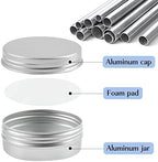 TUZAZO 24Pack 2 Oz Aluminum Tin Cans with Screw Lid and Labels, Refillable Travel Sized Cosmetic Containers Small Tins for Salves, Lotion Bars, Beard Balms, Candles