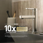 Moen Revyl Chrome One-Handle Single Hole Modern Bathroom Sink Faucet with Optional Deckplate and Spring Loaded Drain Assembly, 84771