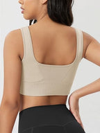 ODODOS Seamless Square Neck Sports Bra for Women Ribbed Crop Tank Casual Low Back Cropped Tops