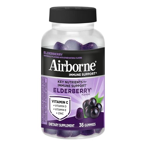 Airborne Elderberry + Zinc & Vitamin C Gummies for Adults, Immune Support with Antioxidants Vitamins C, D & E, 130 Count, Elderberry Flavor