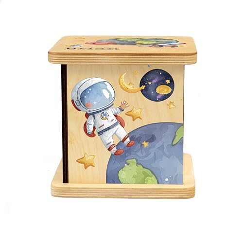 Wooden Piggy Bank for Kids and Adults, Personalized Gift Handmade in USA by BloomOwl, Custom Piggy Bank, Personalized Banks for Kids, Gifts for Baby Boys and Girls (Astronaut)