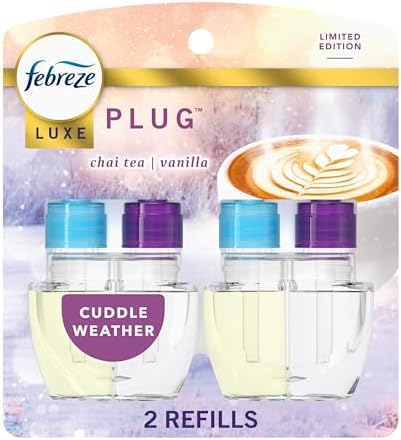 Febreze Plug In Air Freshener, Odor-Fighting Scented Oil Refill, Air Fresheners for Home and Bathroom and Kitchen, Long Lasting for Strong Odors, Cuddle Weather Scent, 0.87oz Refills, 2 Count