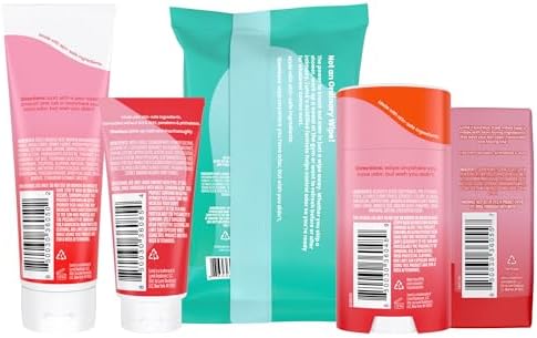 Lume Skin Care Gift Set for Women, Whole Body Deodorant Starter Pack - Smooth Solid Stick, Invisible Cream Tube, Acidified Body Wash Mini & Deodorant Wipes - Aluminum Free Odor Control (Peony Rose)