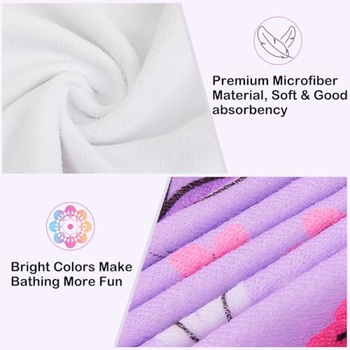 FIOBEE Microfiber Hair Towel Wrap for Kid Rapid Drying Towel Absorbent Hair Turbans for Wet Hair with Button Women Girls Long Curly Hair Pack of 2, Pink/Purple Butterfly