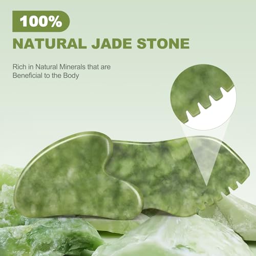 2PCS Jade Stone Gua Sha Set Face Massager Jade Gua Sha Facial Tools Body Lymphatic Drainage Massager Face Guasha Face Sculpting Tool Skin Care Set Gifts for Women Gua Sha Sculpting for Tighten Skin