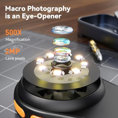 Microscope for Adult-2.0 Inch IPS Screen 100X Pocket Microscope, 3-Level Adjustable LED Lights Portable Handheld Mini Microscope,USB Connection to PC