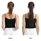 BARSDAR Straight Ponytail Extension - 24 Inch Long Straight Wrap Around Ponytail for Women Clip in Ponytail Extensions Synthetic Brown Pony Tails Hairpieces Daily - Darkest Brown mix Auburn