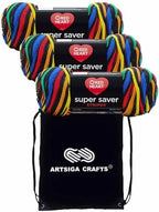Red Heart Super Saver Primary Stripes E300-3954 (3-Skeins - Same Dye Lot) Worsted Medium #4 Acrylic Yarn for Crocheting and Knitting with Project Bag