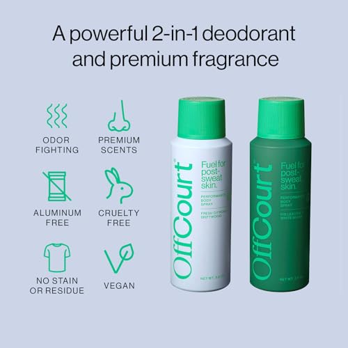 OffCourt - Natural Deodorant Body Spray for Men and Women - Aluminum Free - Whole Body Deodorant for Women and Men - Multi-Scent Pack with Citrus and White Musk, 3.4 Ounce (Pack of 2)