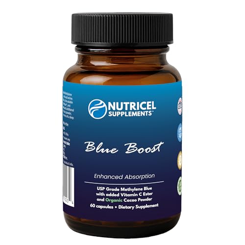 Nutricel Methylene Blue Capsules - Pharmaceutical Grade Supplement - Trusted Made in America Brand - 12mg (USP Reference Compliant) with Vitamin C Ester Enhanced Absorption - Third Party Tested (60ct)