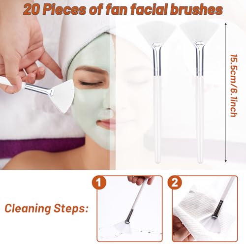 20 Pieces Fan Brushes Facial Applicator Brush Soft Makeup Mask Acid Applicator Brush Esthetician Cosmetic Brush for Mud Cream, Makeup Peel (White)