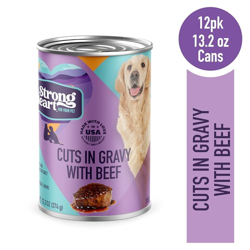 A Strong Heart Wet Dog Food, Cuts in Gravy with Beef - 13.2 oz Cans (Pack of 12), Made in The USA with Real Beef