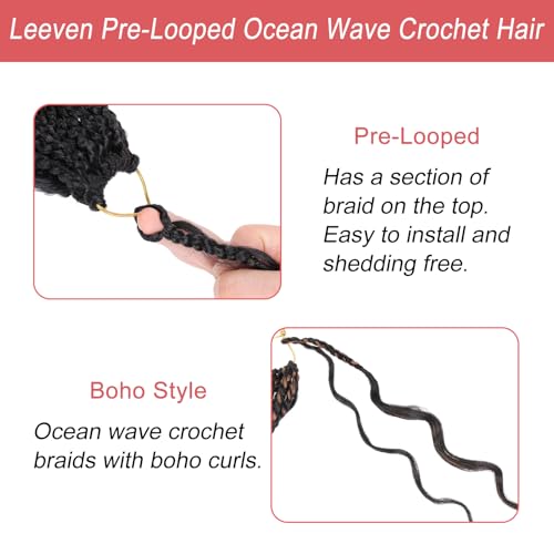 Leeven 14 Inch 8 Packs Short Curly Crochet Hair Pre Looped Boho Ocean Wave Crochet Hair Chocolate Brown Mix Honey Blonde Ocean Braids Pre Twisted Synthetic Deep Wavy Crochet Hair for Women