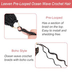 Leeven 14 Inch 8 Packs Short Curly Crochet Hair Pre Looped Boho Ocean Wave Crochet Hair Chocolate Brown Mix Honey Blonde Ocean Braids Pre Twisted Synthetic Deep Wavy Crochet Hair for Women