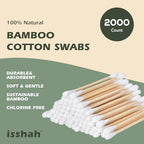 Bamboo Cotton Swabs - 2000 Count - FSC Certified and PETA Approved, Eco Friendly Double Tips, Plastic Free Ear Sticks, All Natural 100% Biodegradable Organic Cotton Buds by Isshah