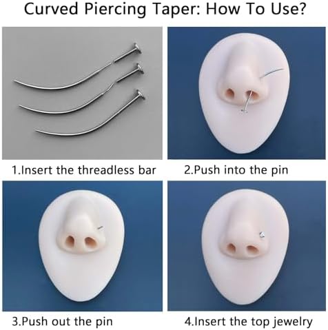 G23 Titanium Threadless Piercing Taper 16G/18G/20G Flat Back Earring Applicator Tool Insertion Pin for Push In Nose Lip Ear Tragus Helix Body Piercing Jewelry Stretcher Assistant Tool