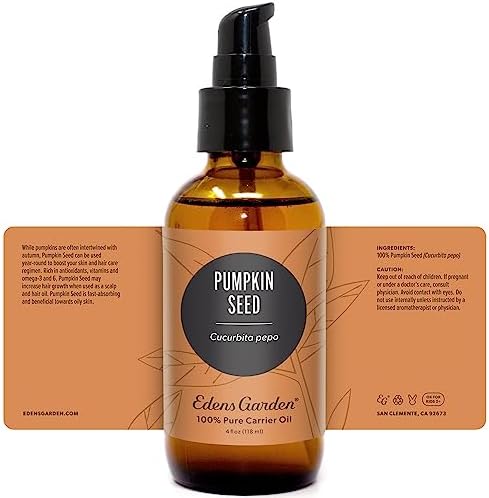 Edens Garden Pumpkin Seed Carrier Oil- 100% Pure Premium Cold Pressed & Hexane Free, Natural Moisturizer for Face, Skin, Hair, Scalp & Nail Care, Diluting Essential Oils & Massage 118 ml (4 fl oz)