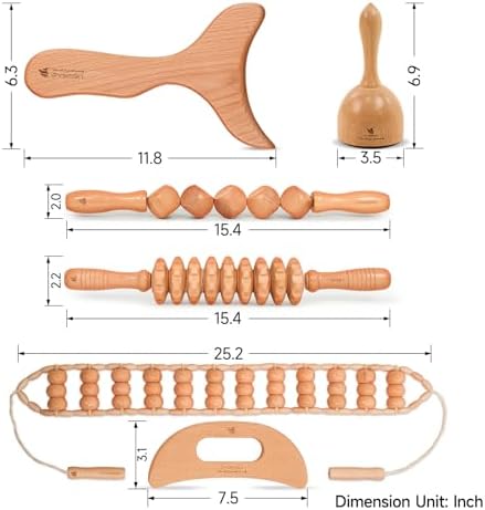 6 in 1 Wood Therapy Massage Tool Set for Body Sculpting Massage, Lymphatic Drainage and Muscle Pain Relief, Cellulite Sculpting Multi-Functional Massager