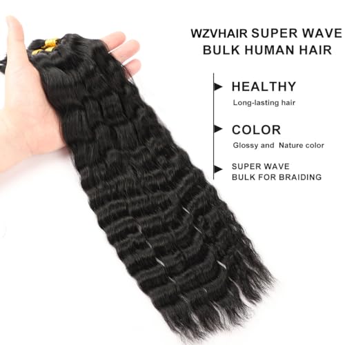 Super Wave Bulk Human Hair For Braiding No Weft 100g (1Pack-4PCS) Wet and Wavy Human Braiding Hair 100% Virgin Human Hair Super French Human Bulk Hair For Boho Braids (Super Bulk 20 Inch)