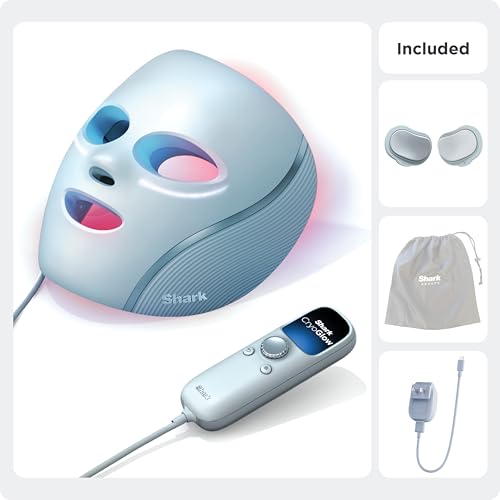 Shark CryoGlow LED Face Mask with Under-Eye Cooling, Anti-Ageing & Blemish Repair, Red & Blue LED, Infrared Light Therapy, USB-C, Remote Control, Storage Bag, Adjustable Straps, Blue Frost, FW312