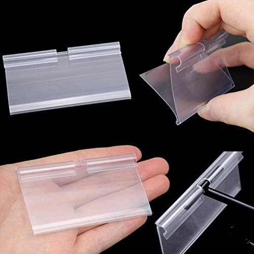 50 Pcs Plastic Wire Shelf Label Holders, 3" x 1.65" Clear Price Tag Holder with Double Snap Lock Closure - Reusable Plastic Basket Label Holders for Market, Retail Shop, and Pantry
