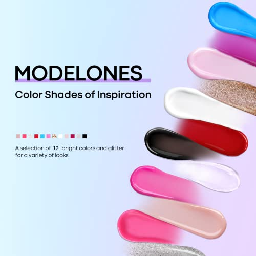 Modelones 12 Colors Poly Nail Extension Gel Kit Pink Black White Red Glitter Poly Nail Gel All Seasons Classic Colors Builder Nail Gel Set Holiday Manicure DIY Design Salon at Home Beauty Gifts