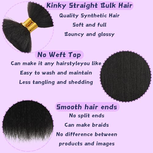 Braiding Hair 6Bundles Kinky Straight Bulk Hair for Braiding 900g No Weft Quality Synthetic Braiding Hair Extensions for Boho Braids Wet and Wavy Yaki Straight Bulk Hair for Micro braiding 20inch,4#