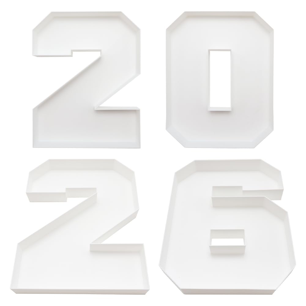 2026 Plastic Fillable Charcuterie Number Letter Shaped Serving Tray, Waterproof Food Dish Plate, 10 inch, New Year Graduation Party Treat (2026)