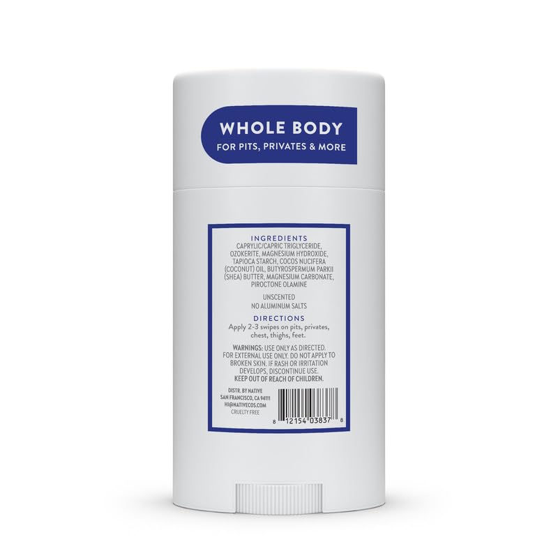 Native Whole Body Deodorant Stick Contains Naturally Derived Ingredients, Deodorant for Men and Women | 72 Hour Odor Protection, Aluminum Free with Coconut Oil and Shea Butter | Unscented