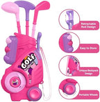 Liberry Toddler Golf Set with Putting Mat for 2 3 4 Years Old Boys Girls, Upgraded Kids Golf Cart with Unique Shoulder Strap Design, Indoor and Outdoor Golf Toys Gifts (Pink)