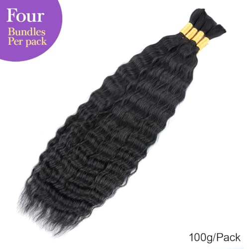 Super Wave Bulk Human Hair Wet and Wavy Braiding Hair - French Braiding Hair, No Weft, 100% Virgin, 100g (1Pack-4PCS), Boho Braids (Natural Black, 22 Inch)