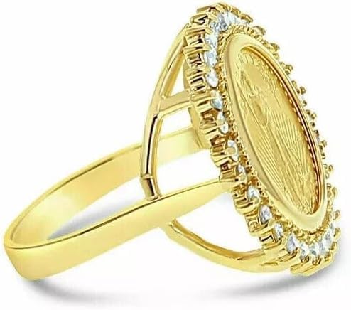 1.00 Ct Round Cut Lab Created Diamond Prong Setting Woman's Liberty Coin Ring, 14K Yellow Gold Finish (10)