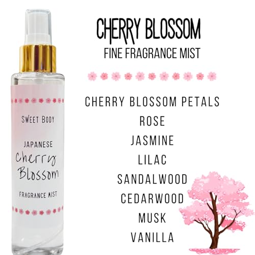 Soft & Fresh Women’s Body Mist, Fine Fragranced Body Perfume Misting Spray, Sensual light scent Fragrance, Hair & Body Spritz Essential Oils (Cherry Blossom)