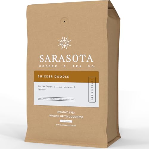 Sarasota Coffee Whole Bean Snickerdoodle Sugar Cookie | Medium Roast Gourmet Flavored Coffee Beans | Low Acid, Mold Free, Specialty Grade Bulk Coffee Beans | 5lb (80 oz)