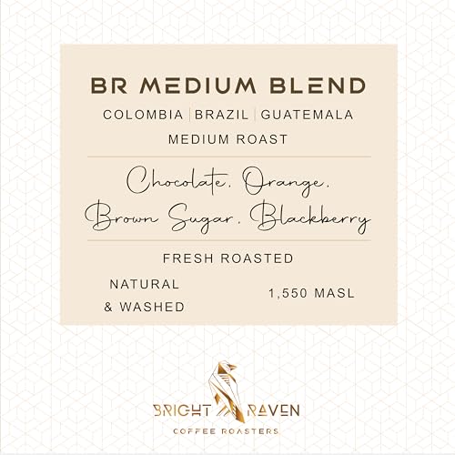 Bright Raven Coffee Roasters – BR Medium Blend, Whole Bean Coffee, Medium Roast, 12 Oz, 100% Arabica, Fresh Roasted, Specialty Coffee, Premium, Small Batch, Artisan, Gourmet, Low Acid Coffee.