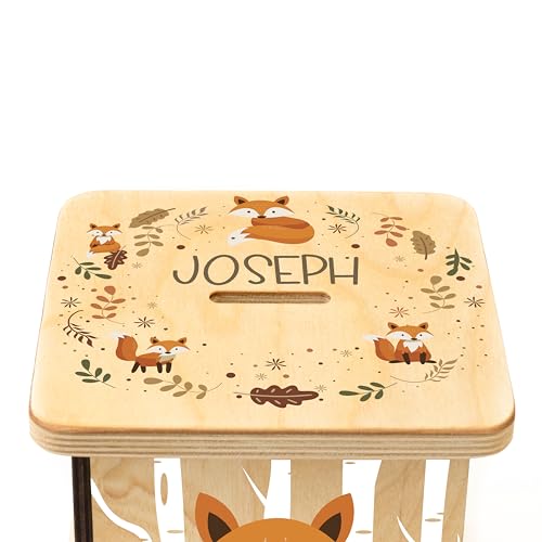 Wooden Piggy Bank for Kids and Adults, Personalized Gift Handmade in USA by BloomOwl, Custom Piggy Bank, Personalized Banks for Kids, Gifts for Baby Boys and Girls (Woodland Friends) (Woodland- Fox)