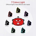 Red Light Mask - 7 Colors Red Light Mask for Face, Facial Skin Care at Home, Cordless, Ergonomic Design and Rechargeable for Home - Black