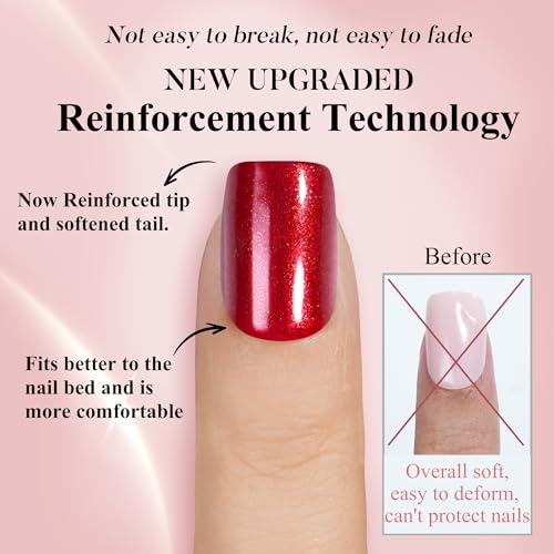 Press on Nails Short, Jofay Fashion 160Pcs Red Glitter Press On Nails Round, Bright Red Acrylic Fake Nails, Reusable Glue on Nails Stick on Nails for Women, Salon Quality, Valentines Nails, Ruby Red