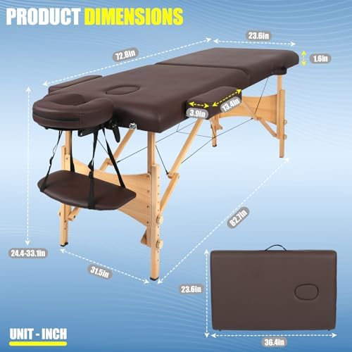 PayLessHere Massage Bed Portable Massage Table 2 Fold Lash Bed Adjustable Salon Bed 24 inche Wide Spa Table with Non-Woven Bag for Spa Footmassage Facial CareSpa Tattoo