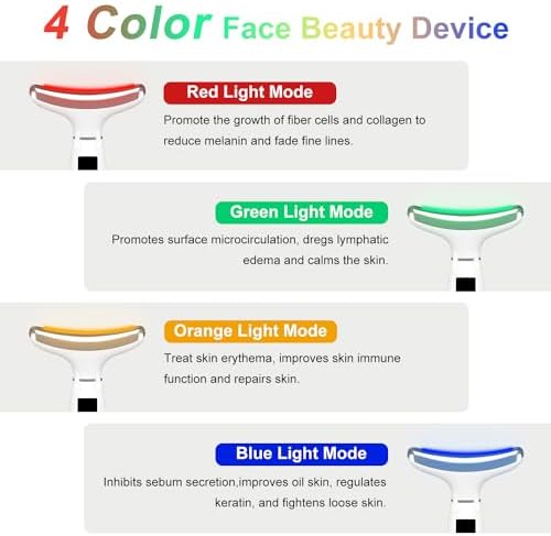 Red-Light-Therapy-for-Face and Neck, Anti-Aging Facial and Neck Massager, Soothing and Relaxing Face Massager Device with 4 Color LED Therapy, Vibration and Thermal Functions for Skin Care (White)