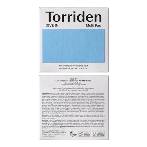 Torriden DIVE IN Multi Pad (80 pads) | Serum infused Facial Pads for Cooling, Soothing, Hydrating Spot Masking | Hyaluronic Acid, Panthenol, Allantoin