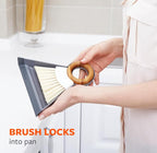 Full Circle Tiny Team Mini Compact Brush & Dustpan Set, Portable Handheld Broom for Quick Cleanups, Ideal for Home, Bathroom, Kitchen Countertops. Bamboo Hand Broom & Small Crumb Sweeper, White