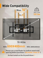 Perlegear UL Listed Full Motion TV Wall Mount for 42-85 inch TVs up to 132 lbs, TV Mount with Dual Articulating Arms, Tool-Free Tilt, Swivel, Extension, Leveling, Max VESA 600x400mm, 16" Studs, PGLF8