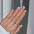 BTArtbox Press On Nails Short - Cat Eye French Tip Press On Nails Coffin, Light Weight & Fit Perfectly Nail Tips, Natural Fake Nail with Glue, Glue On Nails in 16 Sizes - 30 Nail Kit, Milky Way