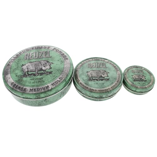 REUZEL Green Grease Pomade, Medium All Day Hold, Oil-Based Styling Wax, Medium Shine and Flake Free, Easy To Wash Out, For All Hairstyles