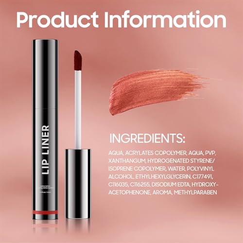 OETUIOW Lip Stain Peel Off, Lip Liner Moisturizing Long-Lasting & Waterproof, Transfer Proof & Plumping, Non-Stick Cup, Cocoa Color